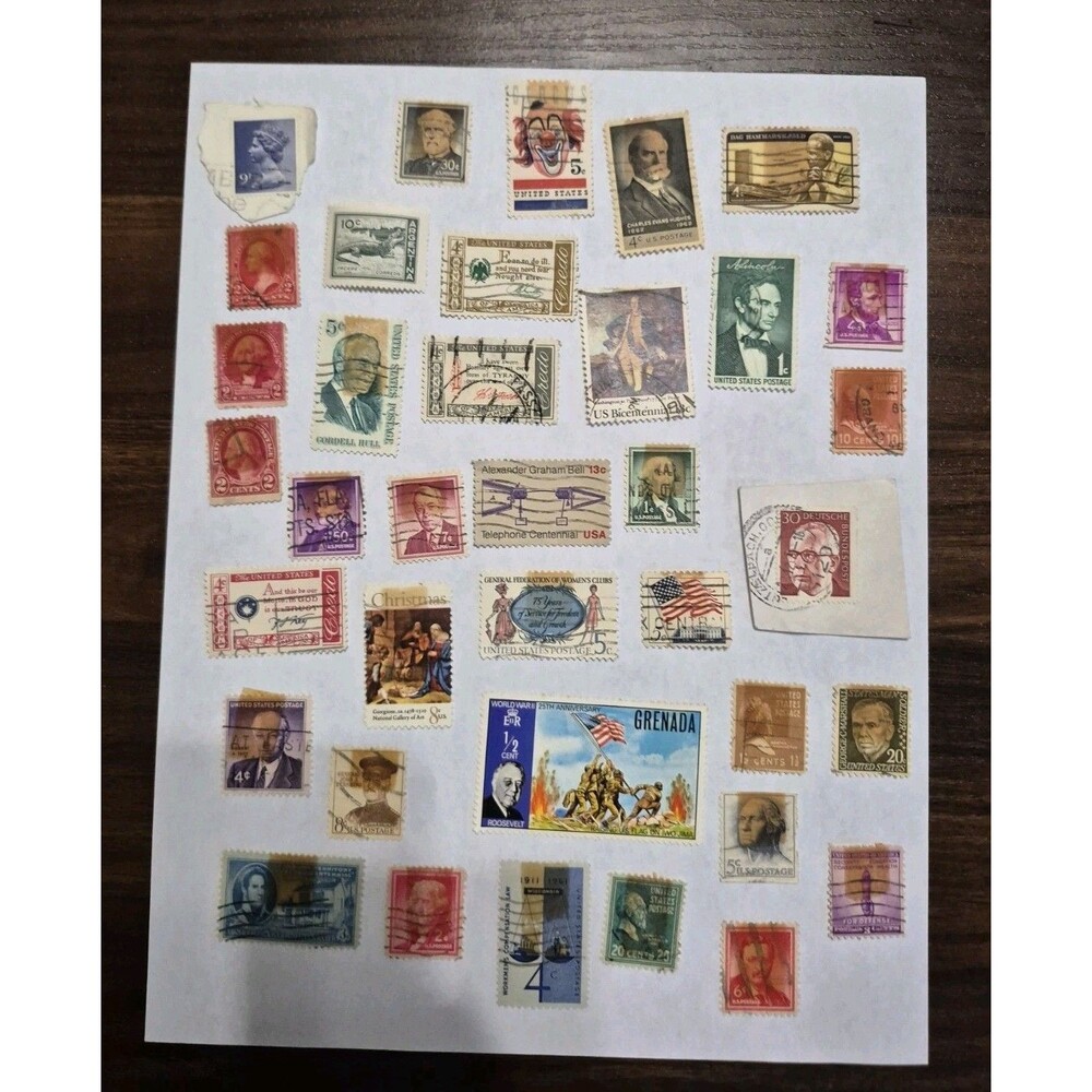 Vintage Postage Stamp Lot USA Foreign Used Washington Lincoln WWII 35+ Stamps